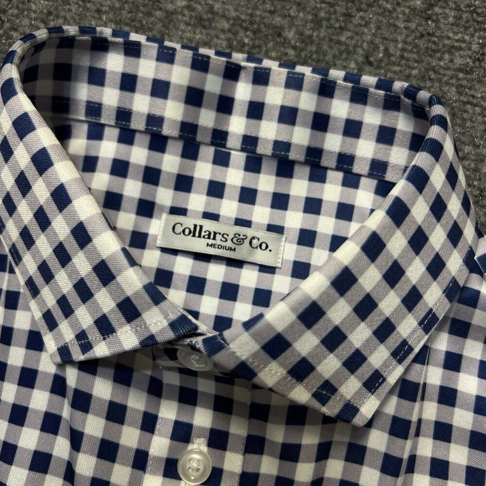 Collars & Co Dress Collar Polo Shirt Mens M Plaid Blue Purple
